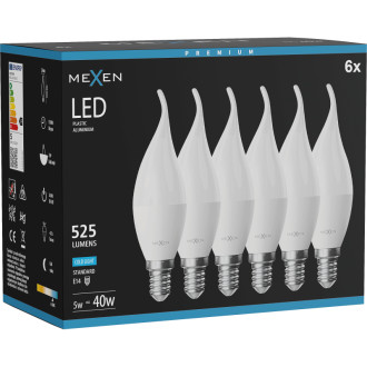 Mexen Nova 6x LED žiarovka E14, C37, 5W, studená - 6500K, 525 lm - L106-E14-0565-01x06
