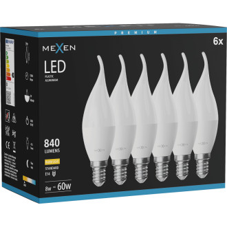 Mexen Nova 6x LED žiarovka E14, C37, 8W, teplá - 3000K, 840 lm - L106-E14-0830-01x06