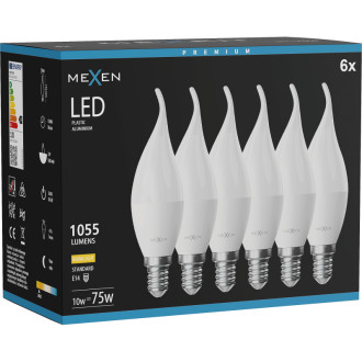 Mexen Nova 6x LED žiarovka E14, C37, 10W, teplá - 3000K, 1055 lm - L106-E14-1030-01x06