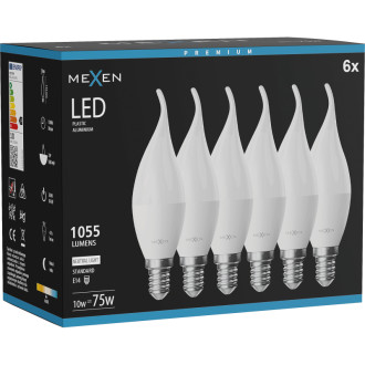 Mexen Nova 6x LED žiarovka E14, C37, 10W, neutrálna - 4000K, 1055 lm - L106-E14-1040-01x06