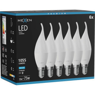 Mexen Nova 6x LED žiarovka E14, C37, 10W, studená - 6500K, 1055 lm - L106-E14-1065-01x06