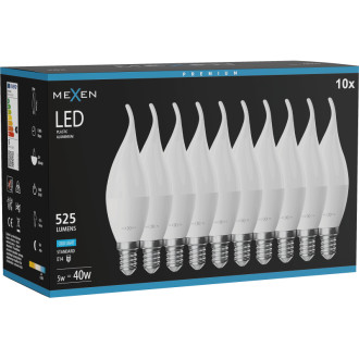Mexen Nova 10x LED žiarovka E14, C37, 5W, studená - 6500K, 525 lm - L106-E14-0565-01x10