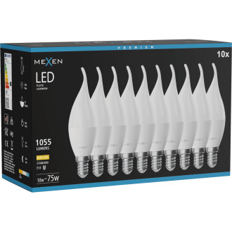 Mexen Nova 10x LED žiarovka E14, C37, 10W, teplá - 3000K, 1055 lm - L106-E14-1030-01x10