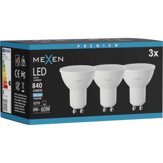 Mexen Nova 3x LED žiarovka GU10, 8W, studená - 6500K, 840 lm - L108-GU10-0865-01x03