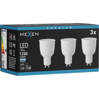 Mexen Nova 3x LED žiarovka GU10, 12W, studená - 6500K, 1260 lm - L108-GU10-1265-01x03
