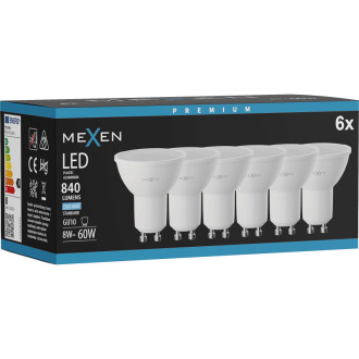 Mexen Nova 6x LED žiarovka GU10, 8W, studená - 6500K, 840 lm - L108-GU10-0865-01x06