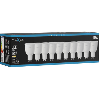 Mexen Nova 10x LED žiarovka GU10, 12W, teplá - 3000K, 1260 lm - L108-GU10-1230-01x10