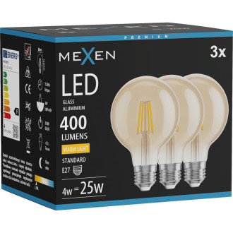 Mexen Vintis 3x LED žiarovka s vláknom E27, G80, 4W, teplá - 2700K, 400 lm, jantárová - L155-E27-0427-50x03