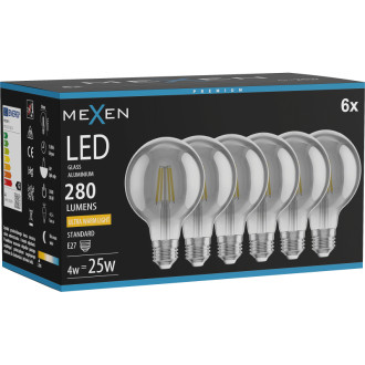 Mexen Vintis 6x LED žiarovka s vláknom E27, G80, 4W, teplá - 2200K, 280 lm, dymová - L155-E27-0422-70x06