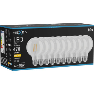 Mexen Vintis 10x LED žiarovka s vláknom E27, G80, 4W, teplá - 2700K, 470 lm, číra - L155-E27-0427-00x10