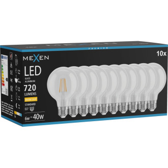 Mexen Vintis 10x LED žiarovka s vláknom E27, G80, 6W, teplá - 2700K, 720 lm, číra - L155-E27-0627-00x10
