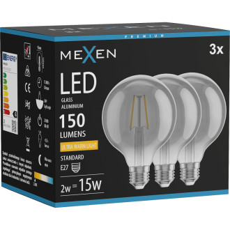 Mexen Vintis 3x LED žiarovka E27, G95, 2W, Teplá - 2200K, 150 lm, dymová - L157-E27-0222-70x03