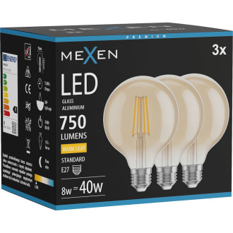 Mexen Vintis 3x LED žiarovka s vláknom E27, G95, 8W, teplá - 2700K, 750 lm, jantárová - L157-E27-0827-50x03