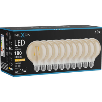 Mexen Vintis 10x LED žiarovka s vláknom E27, G95, 2W, teplá - 2200K, 180 lm, jantárová - L157-E27-0222-50x10