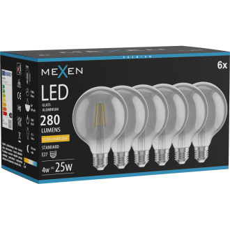 Mexen Vintis 6x LED žiarovka s vláknom E27, G95, 4W, teplá - 2200K, 280 lm, dymová - L157-E27-0422-70x06