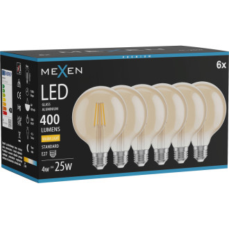 Mexen Vintis 6x LED žiarovka s vláknom E27, G95, 4W, teplá - 2700K, 400 lm, jantárová - L157-E27-0427-50x06