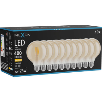 Mexen Vintis 10x LED žiarovka s vláknom E27, G95, 4W, teplá - 2700K, 400 lm, jantárová - L157-E27-0427-50x10