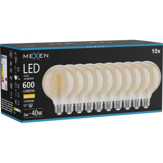 Mexen Vintis 10x LED žiarovka s vláknom E27, G95, 6W, teplá - 2700K, 600 lm, jantárová - L157-E27-0627-50x10