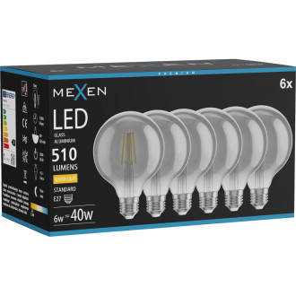 Mexen Vintis 6x LED žiarovka s vláknom E27, G95, 6W, teplá - 2700K, 510 lm, dymová - L157-E27-0627-70x06