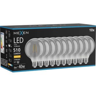 Mexen Vintis 10x LED žiarovka s vláknom E27, G95, 6W, teplá - 2700K, 510 lm, dymová - L157-E27-0627-70x10
