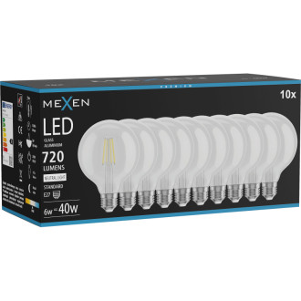 Mexen Vintis 10x LED žiarovka s vláknom E27, G95, 6W, neutrálna - 4000K, 720 lm, číra - L157-E27-0640-00x10
