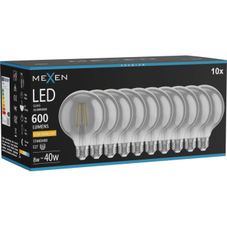 Mexen Vintis 10x LED žiarovka s vláknom E27, G95, 8W, teplá - 2200K, 600 lm, dymová - L157-E27-0822-70x10