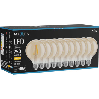 Mexen Vintis 10x LED žiarovka s vláknom E27, G95, 8W, teplá - 2700K, 750 lm, jantárová - L157-E27-0827-50x10