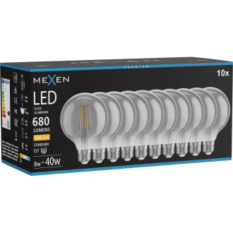 Mexen Vintis 10x LED žiarovka s vláknom E27, G95, 8W, teplá - 2700K, 680 lm, dymová - L157-E27-0827-70x10