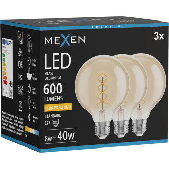 Mexen Vintis 3x LED špirálová žiarovka E27, G95, 8W, teplá - 2200K, 600 lm, jantárová - L167-E27-0822-50x03