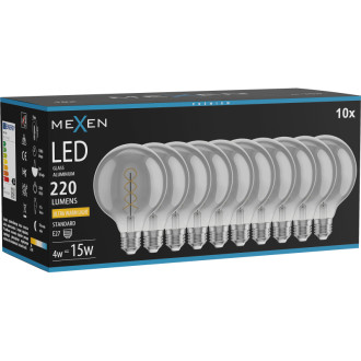 Mexen Vintis 10x LED špirálová žiarovka E27, G95, 4W, teplá - 2200K, 220 lm, dymová - L167-E27-0422-70x10