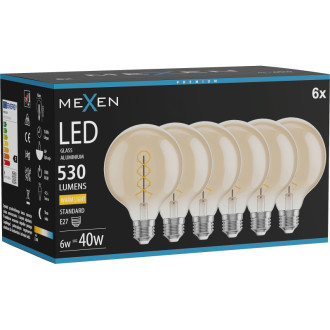Mexen Vintis 6x LED špirálová žiarovka E27, G95, 6W, teplá - 2700K, 530 lm, jantárová - L167-E27-0627-50x06
