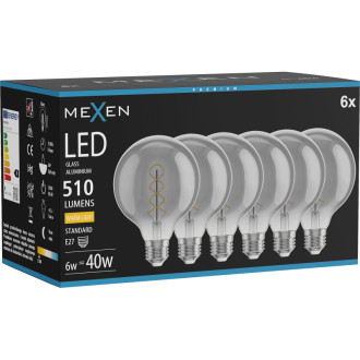 Mexen Vintis 6x LED špirálová žiarovka E27, G95, 6W, teplá - 2700K, 510 lm, dymová - L167-E27-0627-70x06