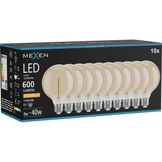 Mexen Vintis 10x LED špirálová žiarovka E27, G95, 8W, teplá - 2200K, 600 lm, jantárová - L167-E27-0822-50x10