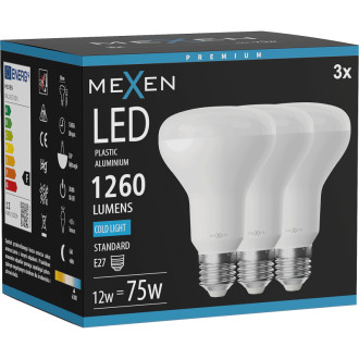 Mexen Nova 3x LED žiarovka E27, R80, 12W, studená - 6500K, 1260 lm - L105-E27-1265-01x03