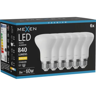 Mexen Nova 6x LED žiarovka E27, R63, 8W, teplá - 3000K, 840 lm - L104-E27-0830-01x06