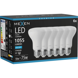 Mexen Nova 6x LED žiarovka E27, R63, 10W, studená - 6500K, 1055 lm - L104-E27-1065-01x06