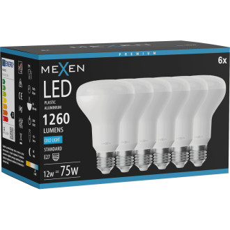 Mexen Nova 6x LED žiarovka E27, R80, 12W, studená - 6500K, 1260 lm - L105-E27-1265-01x06