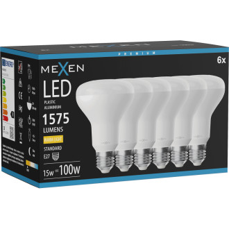 Mexen Nova 6x LED žiarovka E27, R80, 15W, teplá - 3000K, 1575 lm - L105-E27-1530-01x06