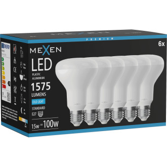 Mexen Nova 6x LED žiarovka E27, R80, 15W, studená - 6500K, 1575 lm - L105-E27-1565-01x06