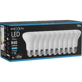 Mexen Nova 10x LED žiarovka E27, R63, 8W, studená - 6500K, 840 lm - L104-E27-0865-01x10