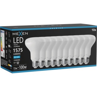 Mexen Nova 10x LED žiarovka E27, R80, 15W, studená - 6500K, 1575 lm - L105-E27-1565-01x10