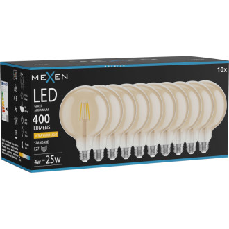 Mexen Vintis 10x LED žiarovka s vláknom E27, G125, 4W, teplá - 2200K, 400 lm, jantárová - L158-E27-0422-50x10