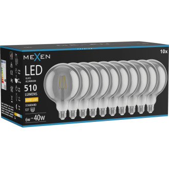 Mexen Vintis 10x LED žiarovka s vláknom E27, G125, 6W, teplá - 2700K, 510 lm, dymová - L158-E27-0627-70x10