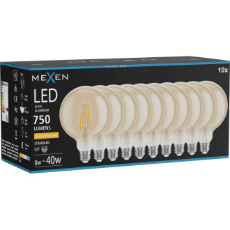 Mexen Vintis 10x LED žiarovka s vláknom E27, G125, 8W, teplá - 2200K, 750 lm, jantárová - L158-E27-0822-50x10