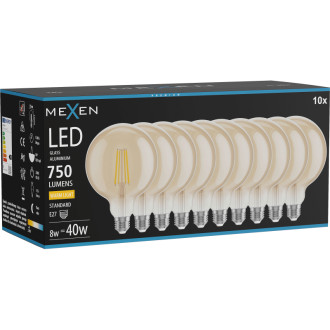 Mexen Vintis 10x LED žiarovka s vláknom E27, G125, 8W, teplá - 2700K, 750 lm, jantárová - L158-E27-0827-50x10
