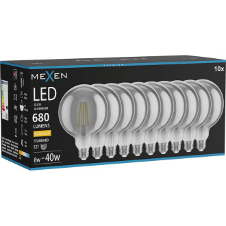 Mexen Vintis 10x LED žiarovka s vláknom E27, G125, 8W, teplá - 2700K, 680 lm, dymová - L158-E27-0827-70x10