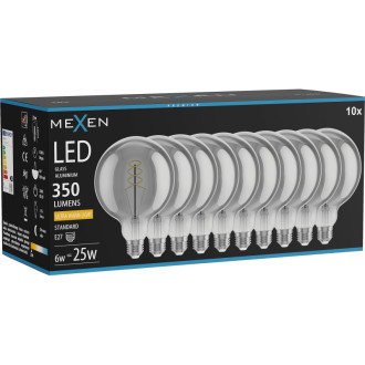 Mexen Vintis 10x LED špirálová žiarovka E27, G125, 6W, teplá - 2200K, 350 lm, dymová - L168-E27-0622-70x10