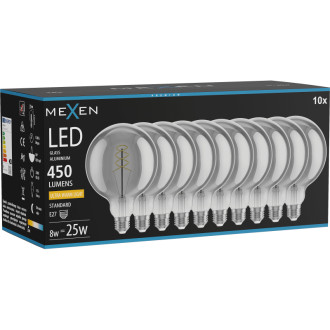 Mexen Vintis 10x LED špirálová žiarovka E27, G125, 8W, teplá - 2200K, 450 lm, dymová - L168-E27-0822-70x10