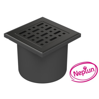 Podlahová vpusť priama čierna D110, NEPTUN, mriežka FACE čierna