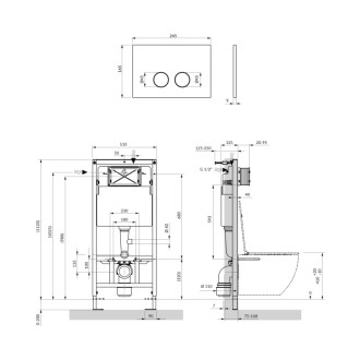 Omnires Eco Flush Set podomietkový wc modul so splachovacím tlačidlom pre závesnú misu STFWCECO1R45-RCPB